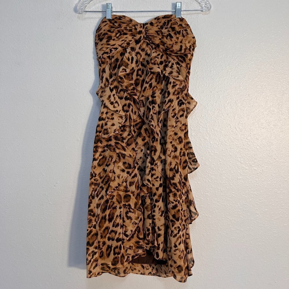 Eliza J New York Lined Leopard Ruffled Strapless Dress
